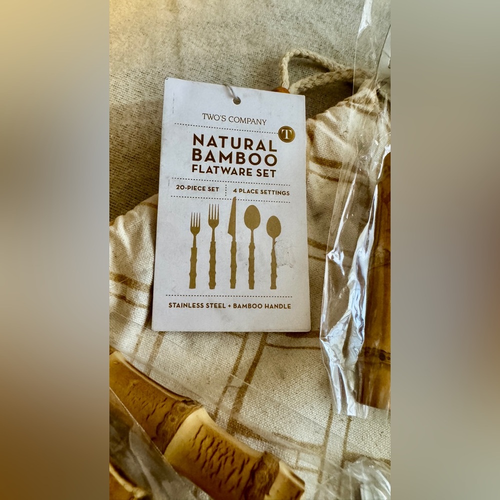 Two's Company Bamboo Handle Flatware Set